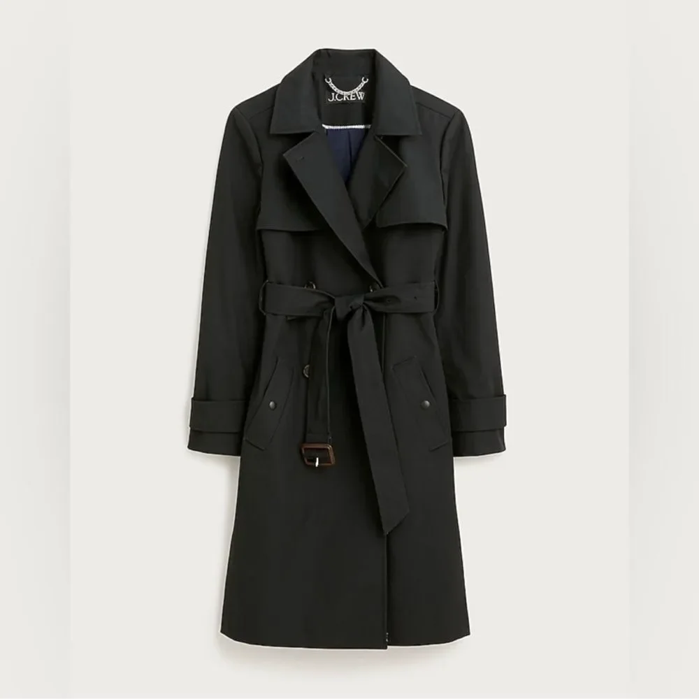J. Crew Women’s Icon Trench Coat in Black Size 2 Classic Preppy Spring NWT